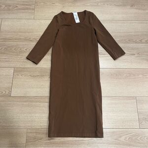 Wolford Barcelona Brown Three Quarter Sleeve Modal Bodycon Midi Dress Size XS